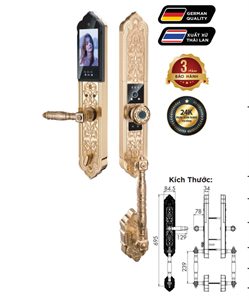 Khóa cửa đại sảnh Hubert HB DS79F Face ID, App wifi mạ Vàng 24K