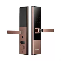 Khoá vân tay cửa gỗ Hyundai HY-SL010F CNC Amber gold Face ID, App wifi