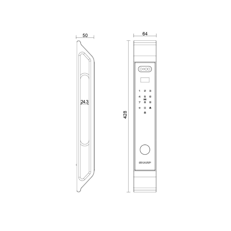 Kích thước khóa cửa vân tay Sharp S9-V PRO 