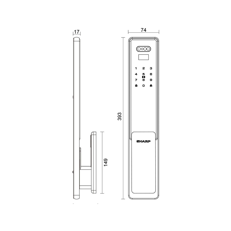 Kích thước khóa cửa vân tay Sharp S9-V PRO