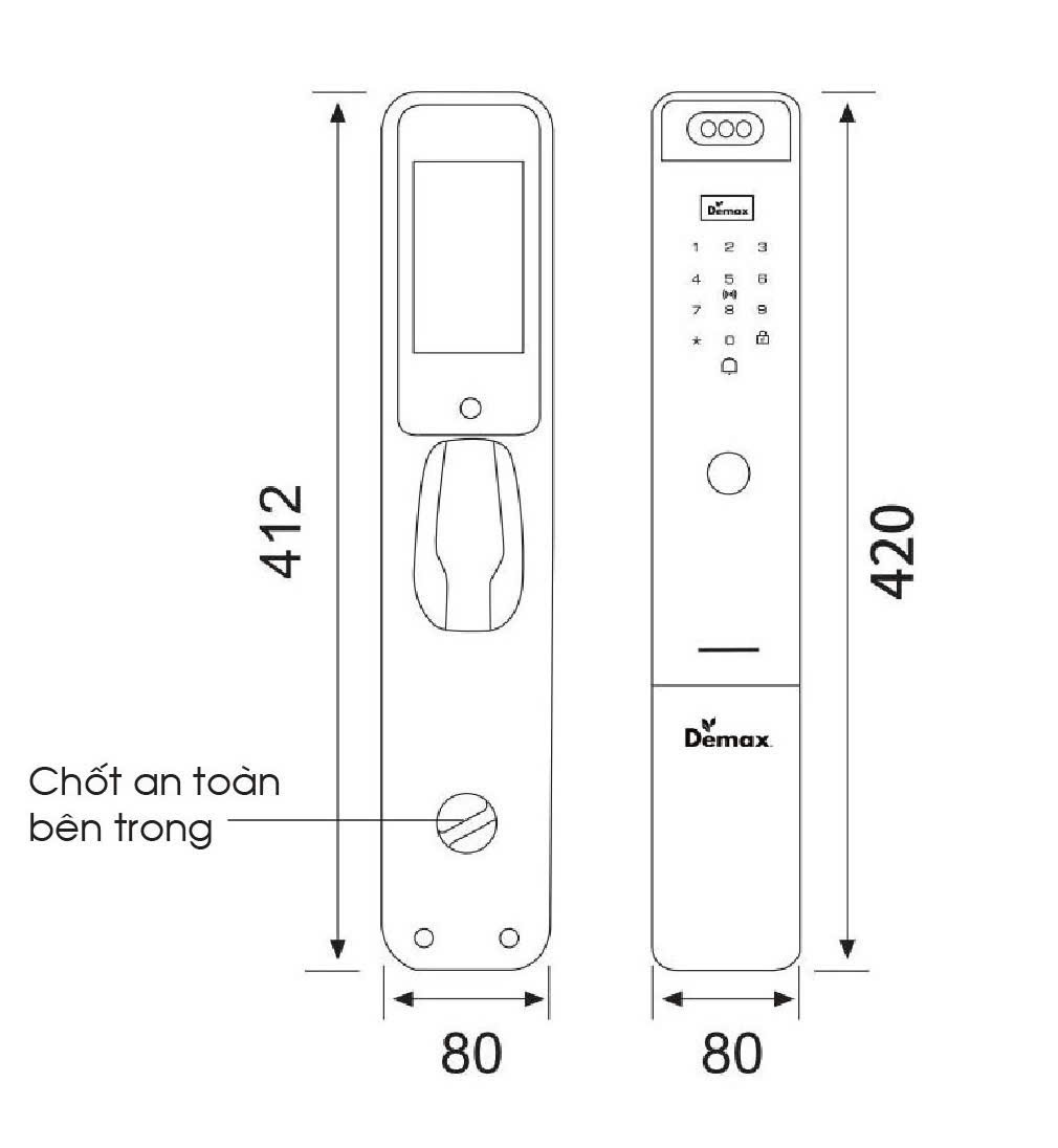 kích thước Khóa vân tay Demax EL910 MB Remote