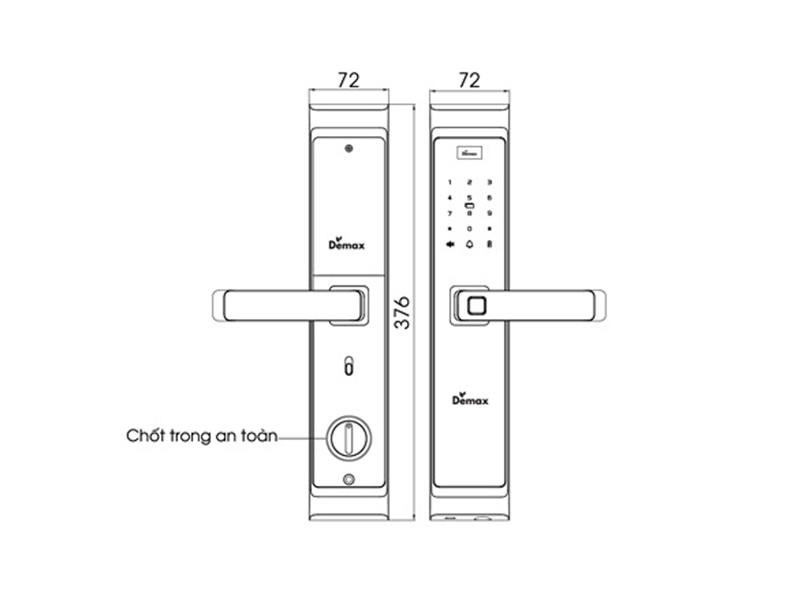 Kích thước khóa cửa gỗ vân tay Demax EL-MS88 MB App Wifi
