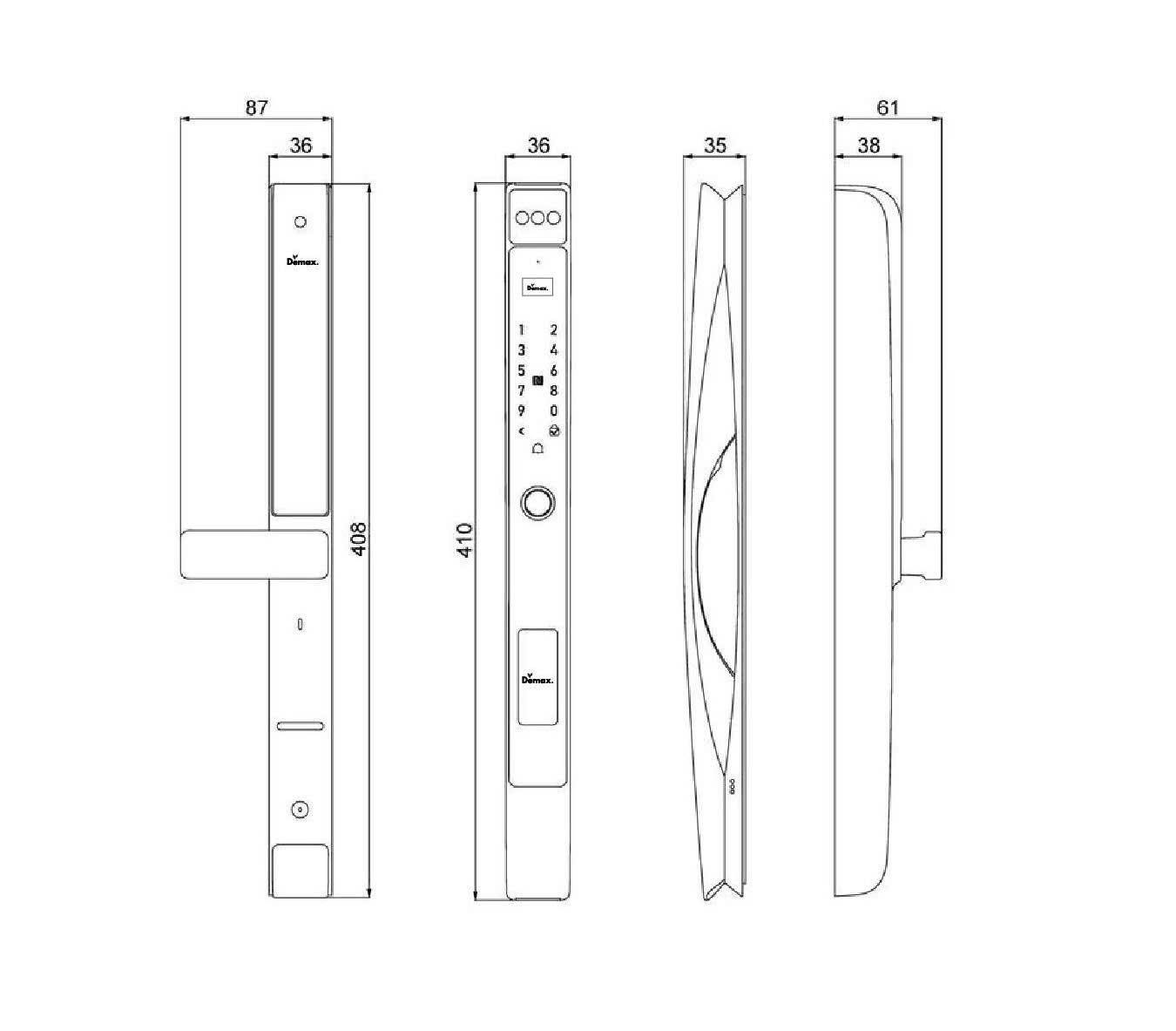 Khoá vân tay cửa nhôm Demax EL-C905 AG Face ID chống nước, tiêu chuẩn Đức