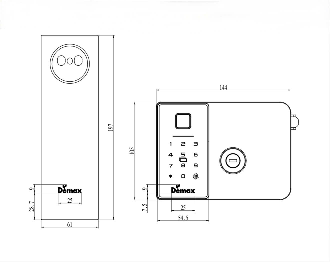 kích thước khóa cửa Demax EL-C908 GB CNC