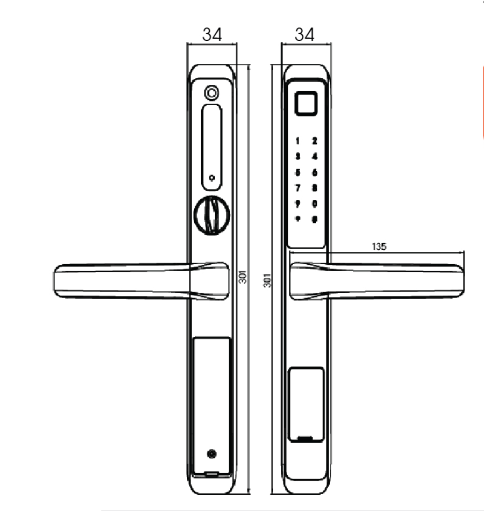 Kích thước khóa cửa vân tay Demax SL501 JB