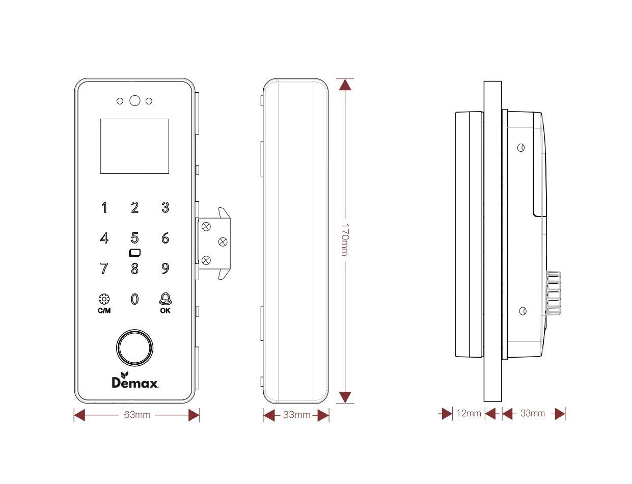 Kích thước khóa Demax SL800 G App Wifi