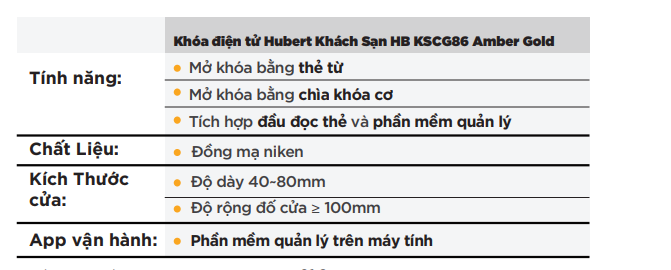 tính năng khóa thẻ từ Hubert HB KSCG86 Amber Gold