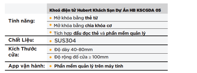 tính năng khóa thẻ từ Hubert HB KSCGDA 05