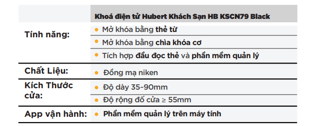 tính năng khóa thẻ từ Hubert HB KSCN79 BLACK