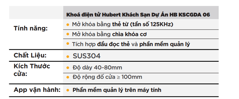 tính năng khóa thẻ từ Hubert HB KSCGDA 06