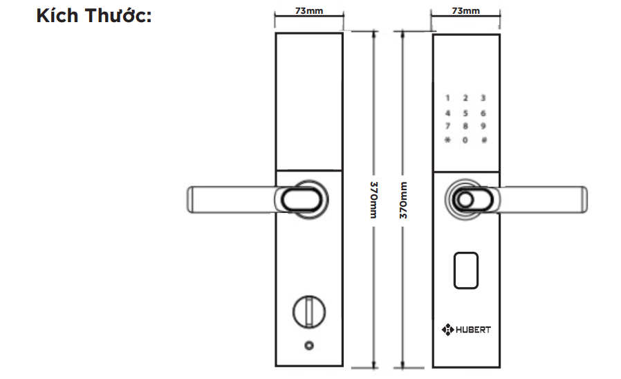 Kích thước khóa cửa Hubert HB CG22 Black 