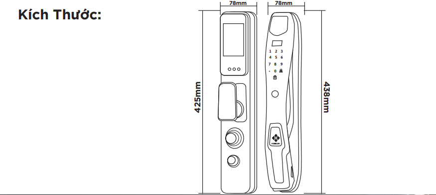 Kích thước khóa cửa Hubert HB CG27