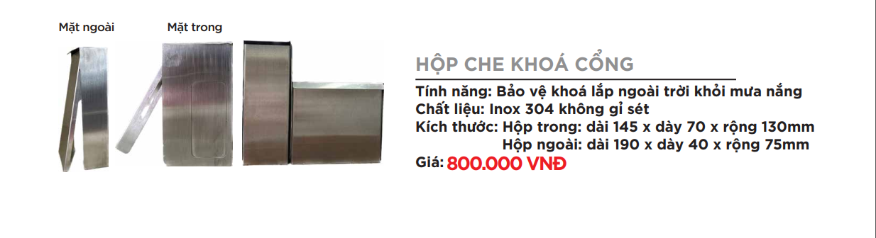 Hộp inox che khoá cửa cổng ngoài trời