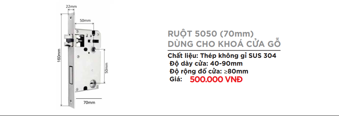 Ruột khoá cửa gỗ 5050