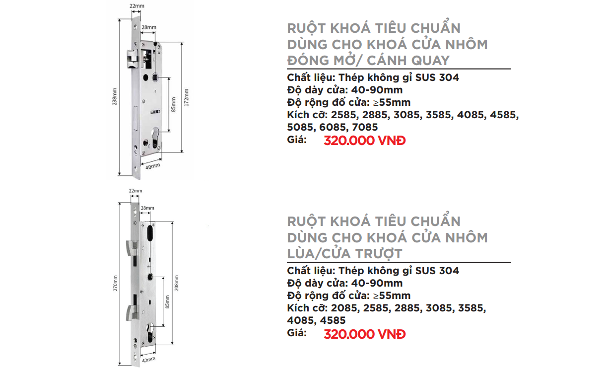 Ruột khoá cửa nhôm, cửa nhôm xingfa