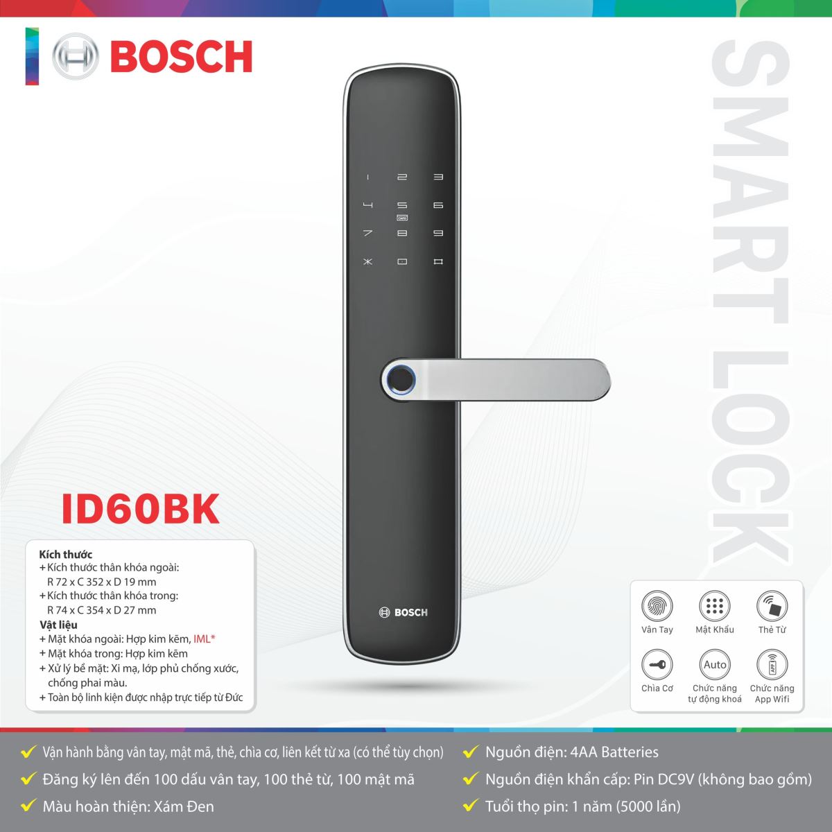 khóa vân tay Bosch ID60 BK