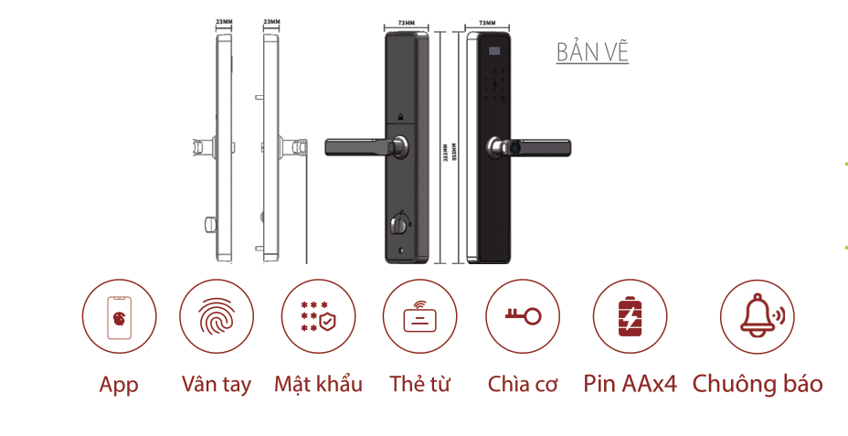 Kích thước khóa cửa thông minh Avolock AV-69