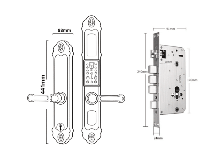 kích thước Khoá cửa thông minh Avolock AC-995