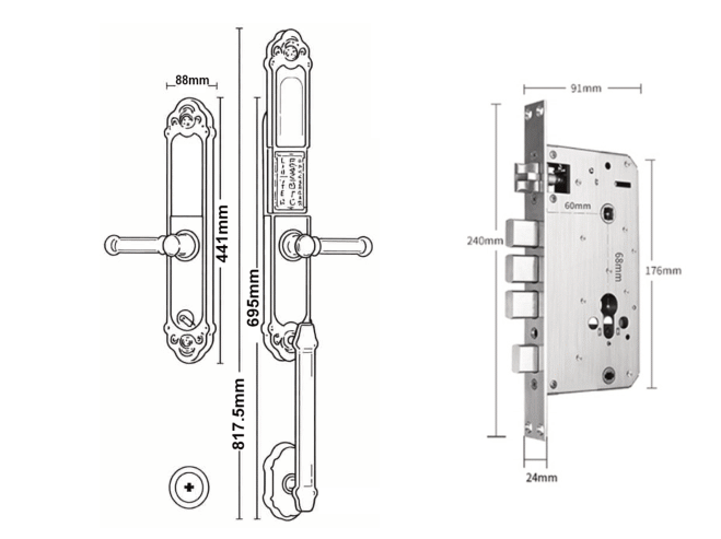 kích thước Khoá cửa thông minh Avolock AC-995L 