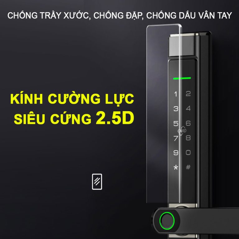 Kính cường lực 2.5D cứng và trong suốt Khóa vân tay cửa nhôm cao cấp AN-394-B