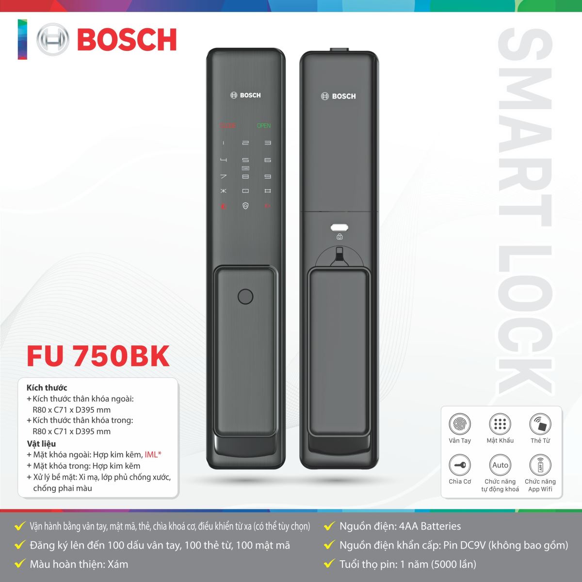 Khóa cửa điện tử Bosch FU750BK