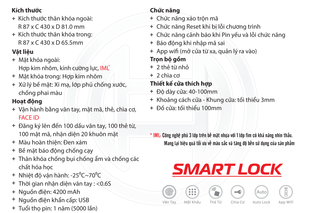 Thông số kỹ thuật Khóa vân tay Bosch FU8 Plus Copper