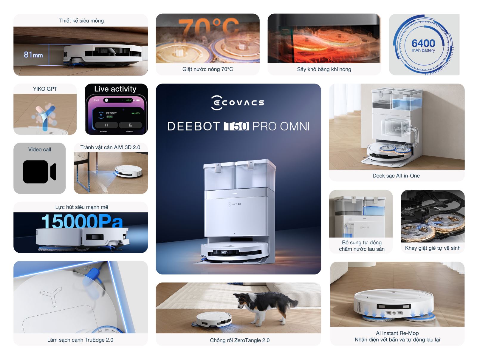 tổng hợp tính năng của robotEcovacs Deebot T50 Pro Omni White