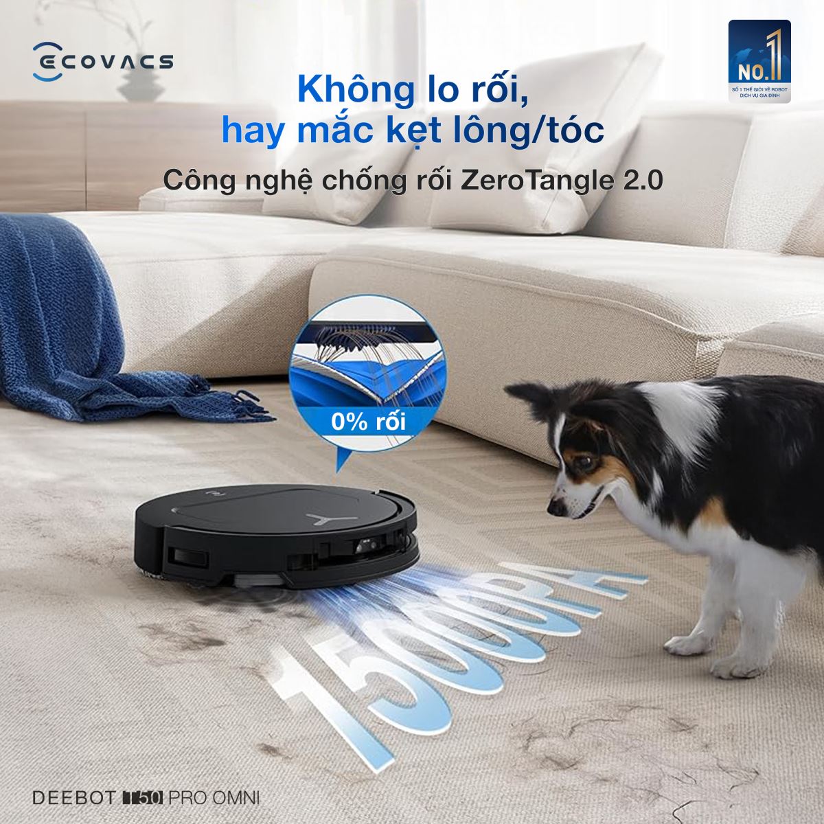 Công nghệ ZeroTangle 2.0 tiên tiến tích hợp với robot hút bụi Ecovacs Deebot T50 Pro Omni