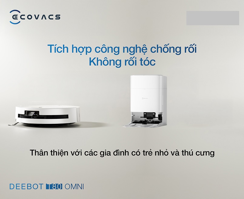 Robot hút bụi lau nhà Deebot T80 Omni - Công nghệ ZeroTangle 3.0 chống rối hiệu quả.