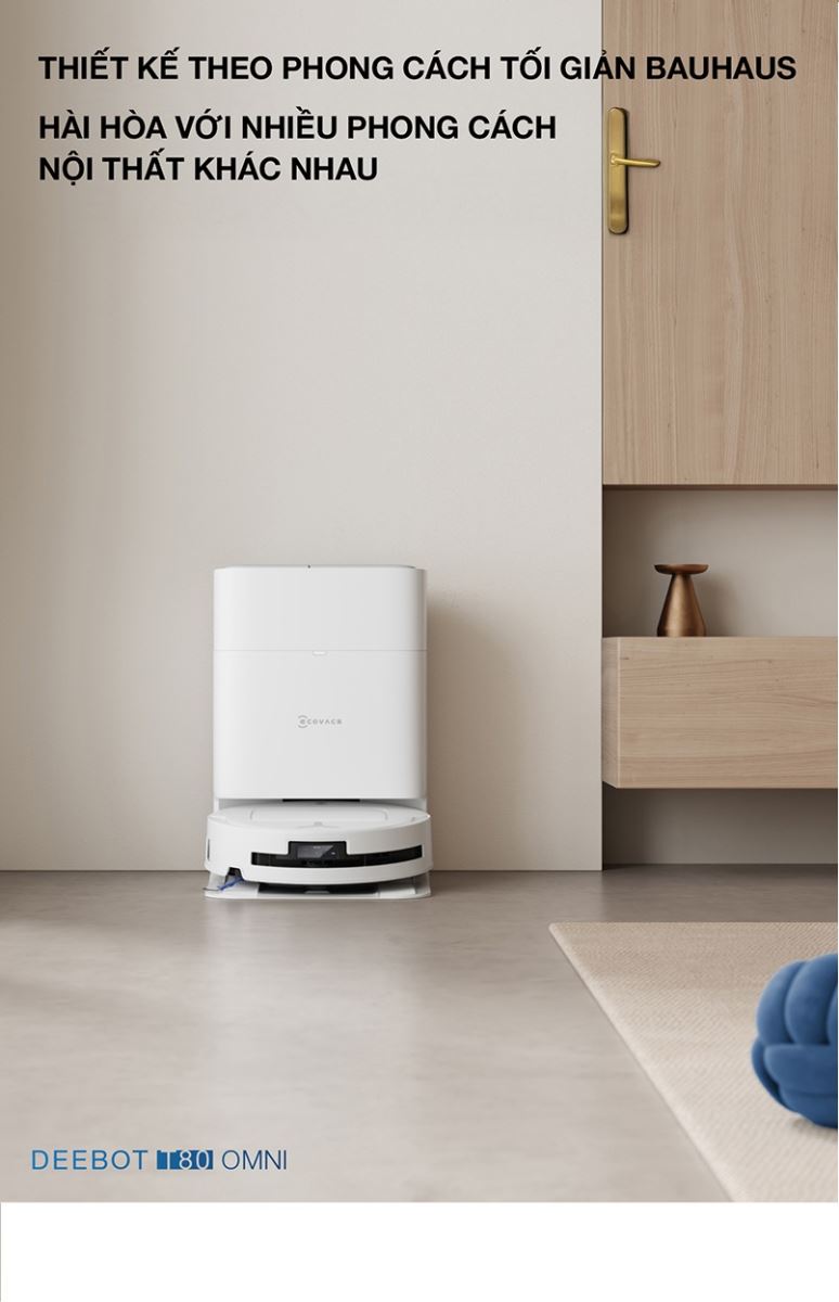 Robot hút bụi Ecovacs T80 Omni - Trạm OMNI nhỏ gọn, mạnh mẽ rảnh tay hơn bao giờ hết.