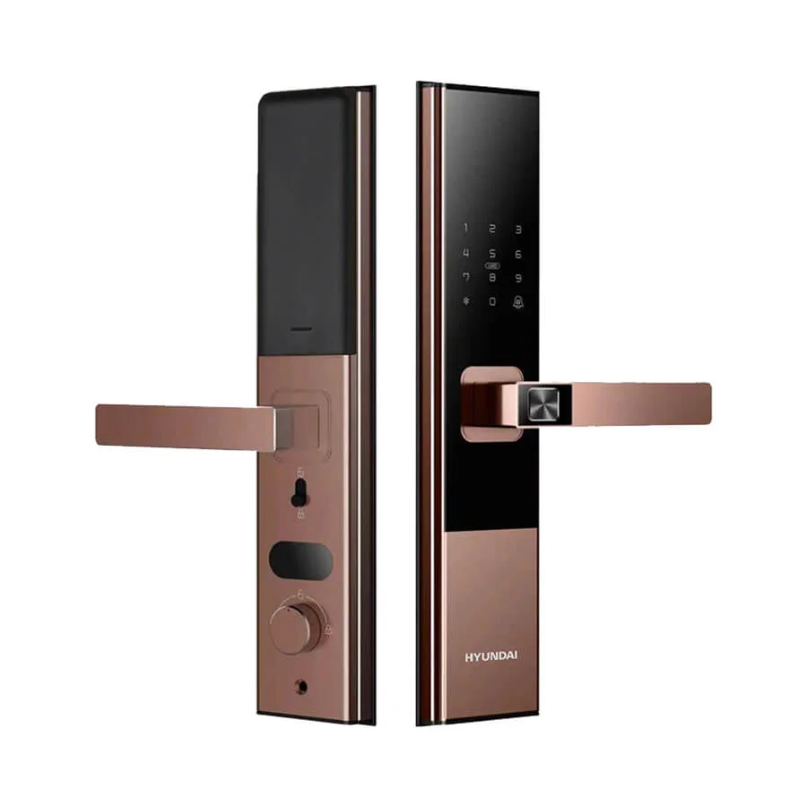 Khoá vân tay cửa gỗ Hyundai Hyundai HY-SL010 CNC App wifi Amber gold