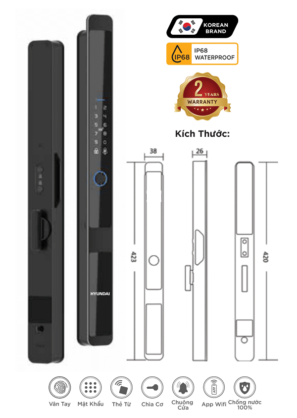 Khóa cửa vân tay Hyundai HY-SLS005 Black