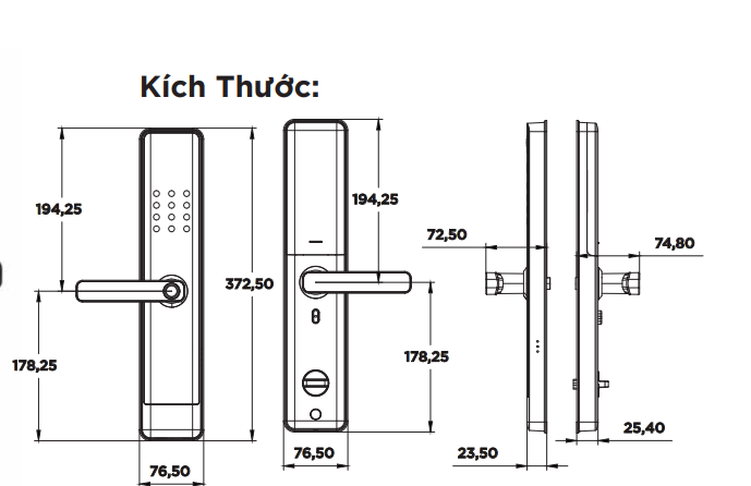 Kích thước khoá Khóa cửa Hyundai HY-SL007 