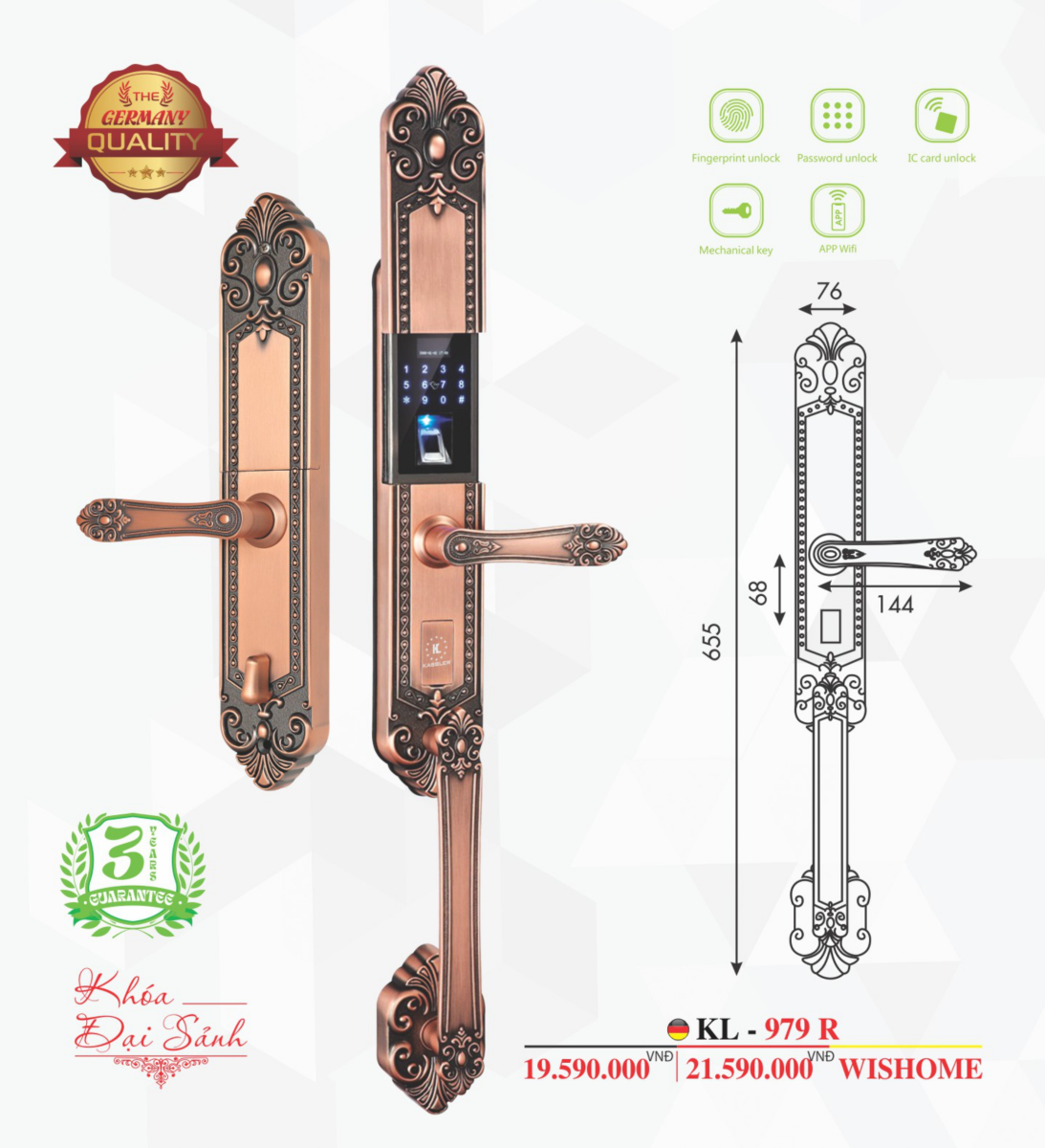Khóa vân tay tân cổ điển Kassler KL-979 R