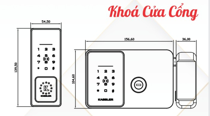 Kích thước Khóa cửa cổng vân tay Kassler KL-579 CNC