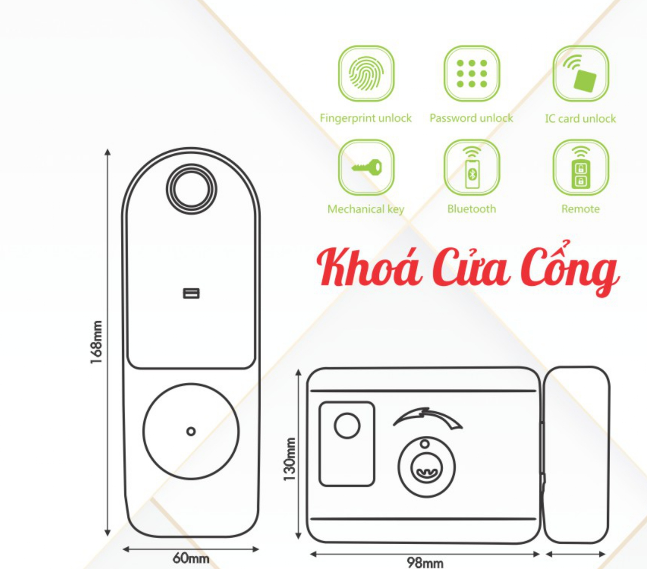 kích thước Khóa vân tay cho cửa cổng Kassler KL-579 Grey