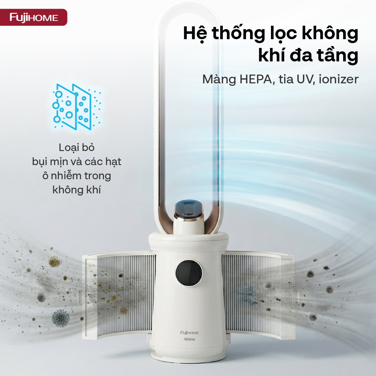 Quạt không cánh lọc không khí HEPA, ra lệnh giọng nói Fujihome LUXURY BF15-HEPA-VOICE