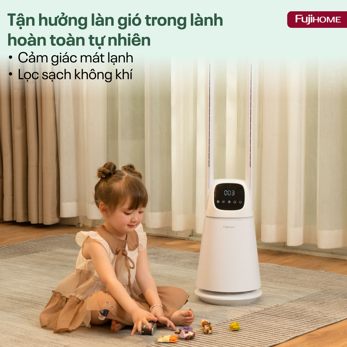 Quạt không cánh lọc không khí HEPA, khử khuẩn Anion + UV kết nối WIFI Fujihome BF22-HEPA