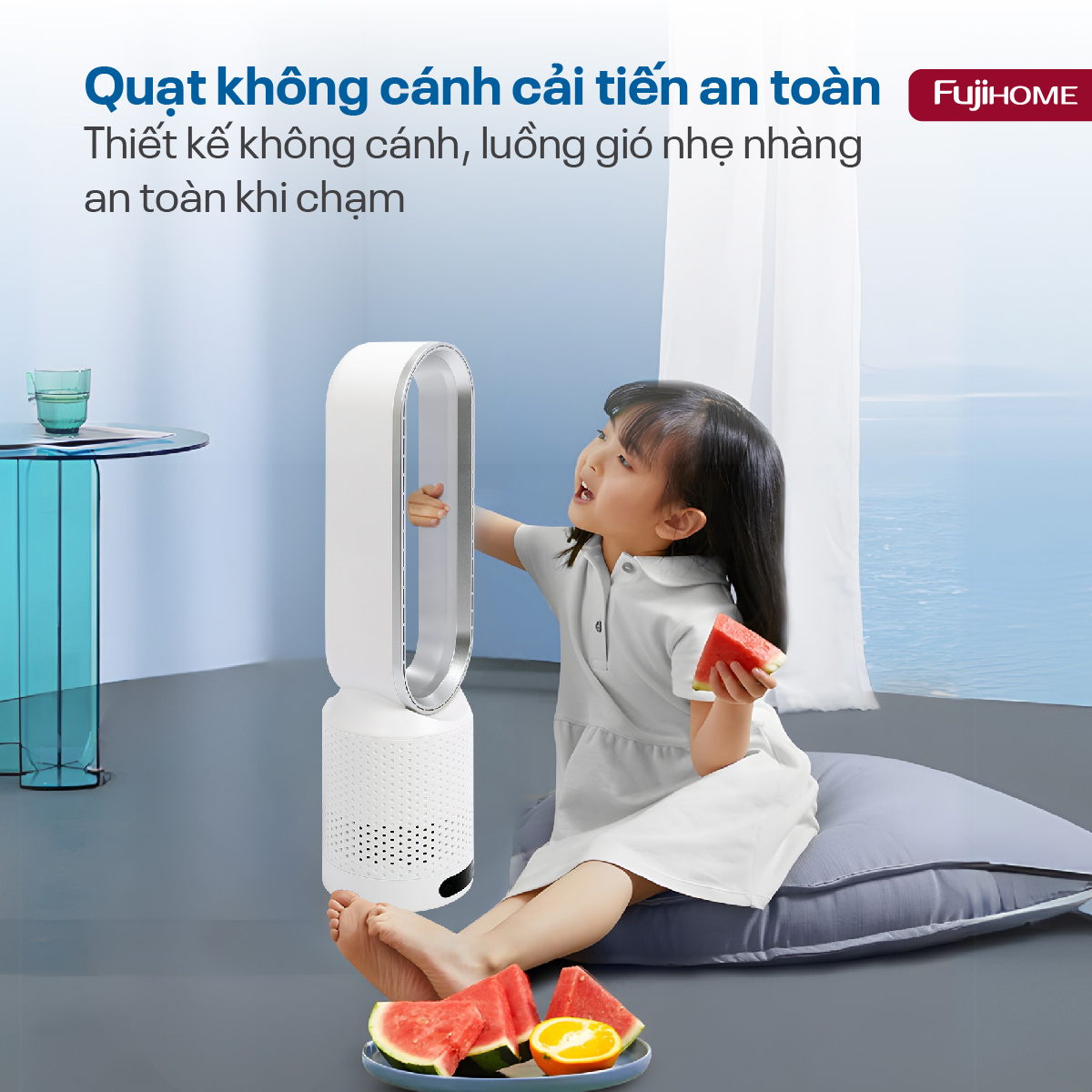 Quạt không cánh mini lọc không khí khử khuẩn Anion + UV Fujihome BF16