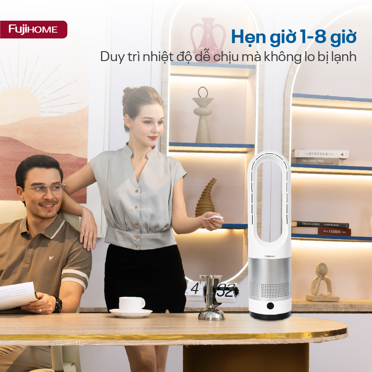 Quạt Không Cánh Mini Fujihome BF18 lọc không khí khử khuẩn Anion + UV kết nối WIFI