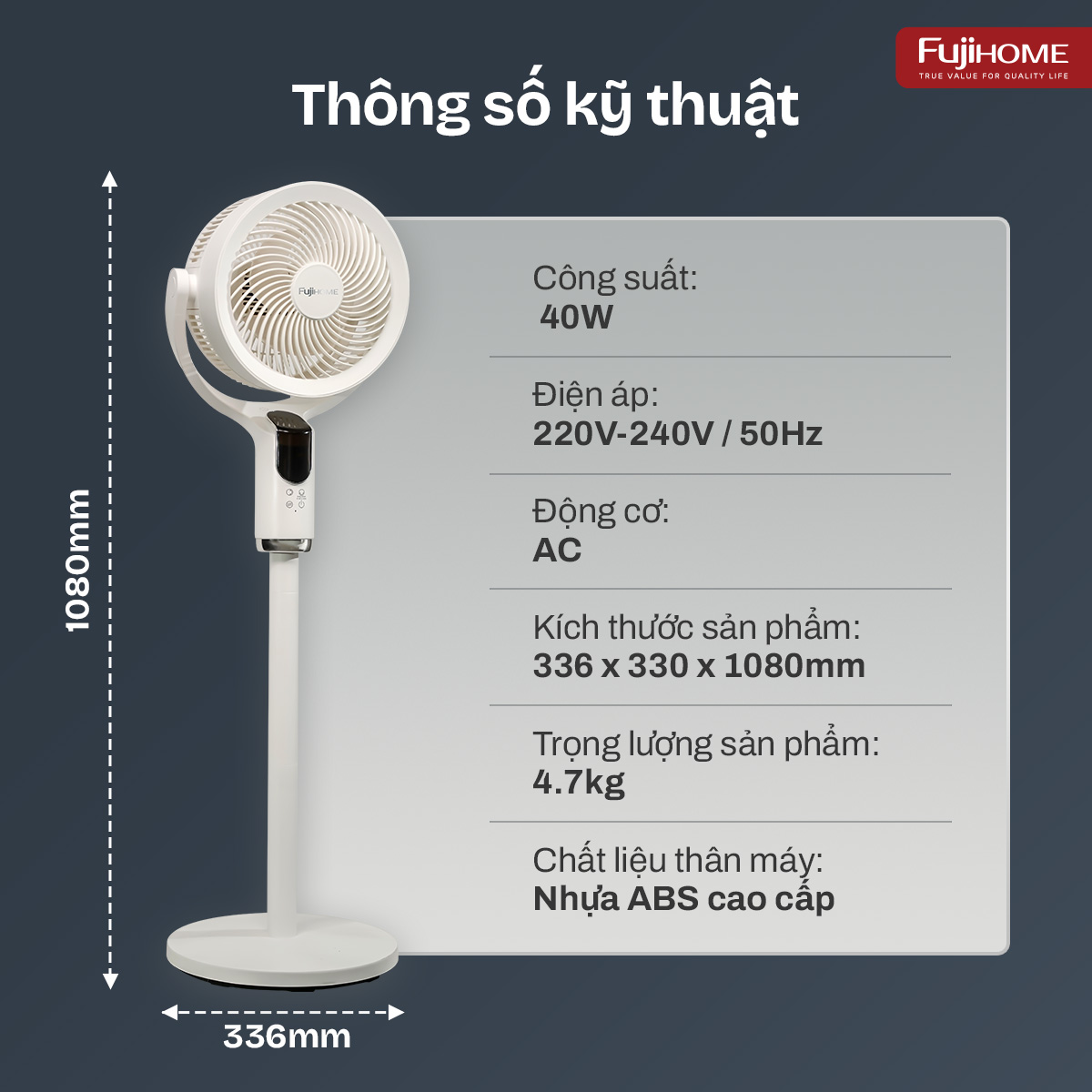 Thông số kỹ thuật – Quạt tuần hoàn không khí Fujihome CFR04-VOICE