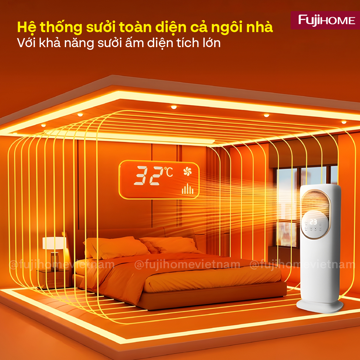 Quạt Làm Mát, Sưởi Ấm và Tạo ẩm Fujihome AC01 2 phiên bản màu trắng và vàng