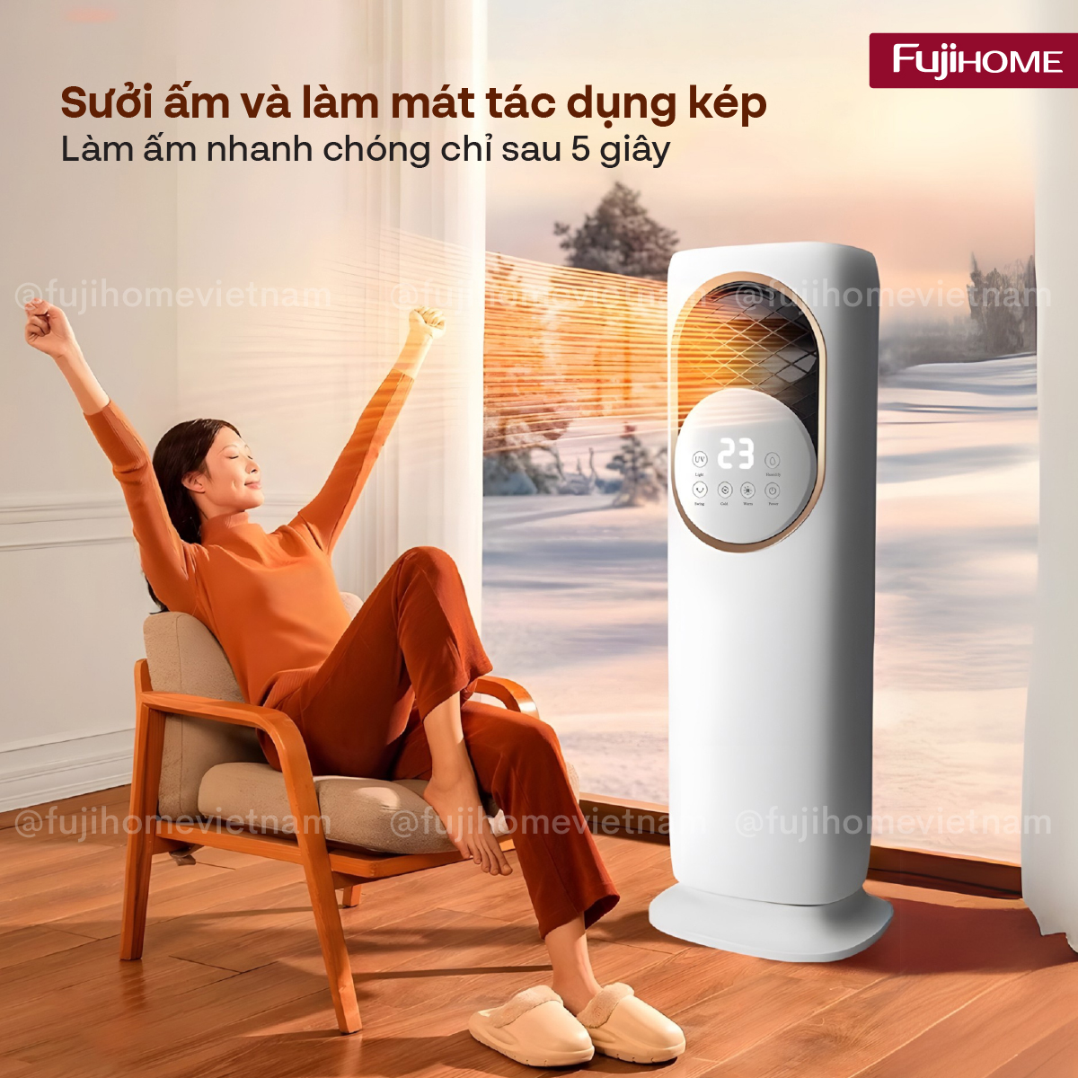 Quạt Làm Mát, Sưởi Ấm và Tạo ẩm Fujihome AC01 2 phiên bản màu trắng và vàng