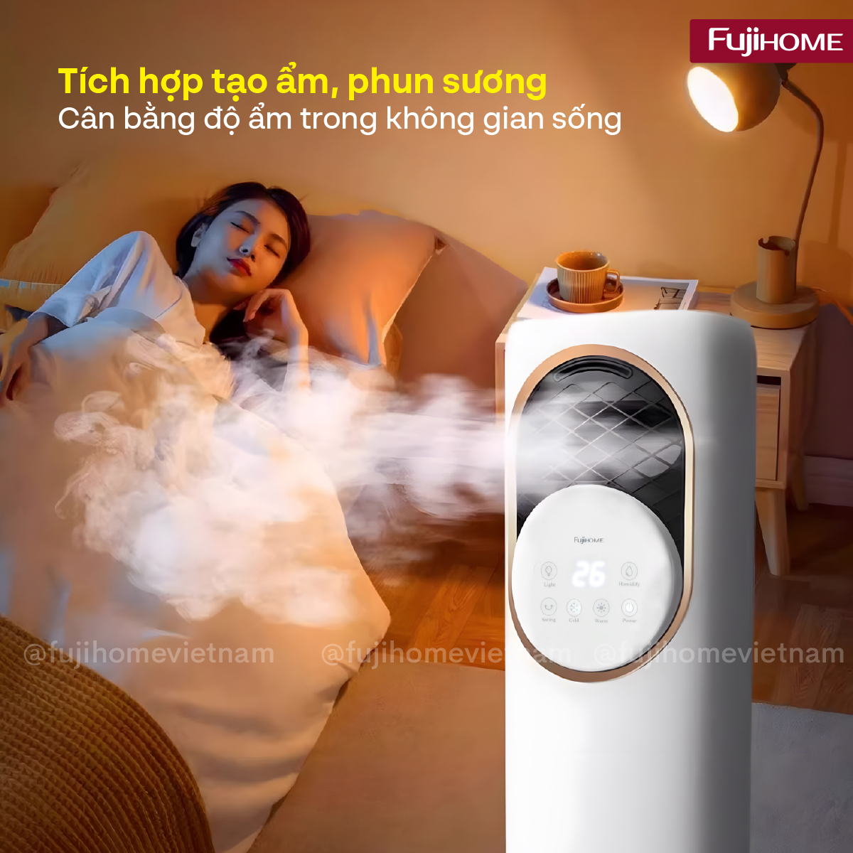 Quạt Làm Mát, Sưởi Ấm và Tạo ẩm Fujihome AC01 2 phiên bản màu trắng và vàng